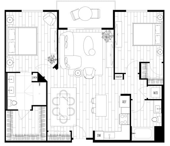 A black and white floor plan of a house with labeled rooms such as "PANTRY" and "W/D".